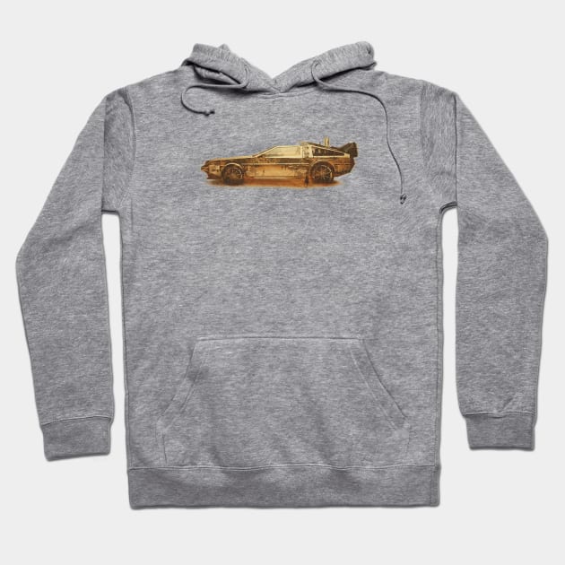 Lost in the Wild Wild West! (Golden Delorean Doubleexposure Art) Hoodie by badbugs